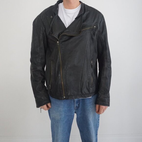 Vintage 1986 Danielle Leather Black 100% Soft Leather Zip Up Moto Biker Jacket L - Picture 1 of 14